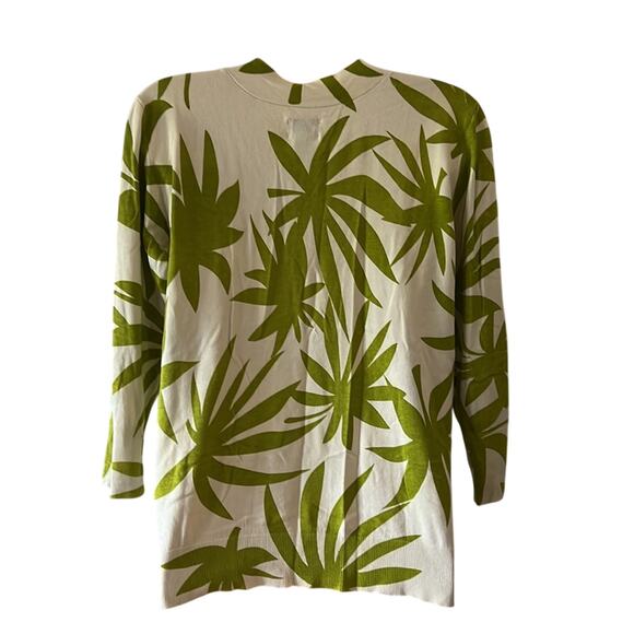 Chico’s 2 White and Green Leaf Print Silk Blend Sweater Woman Size 12 Pullover - Picture 3 of 8